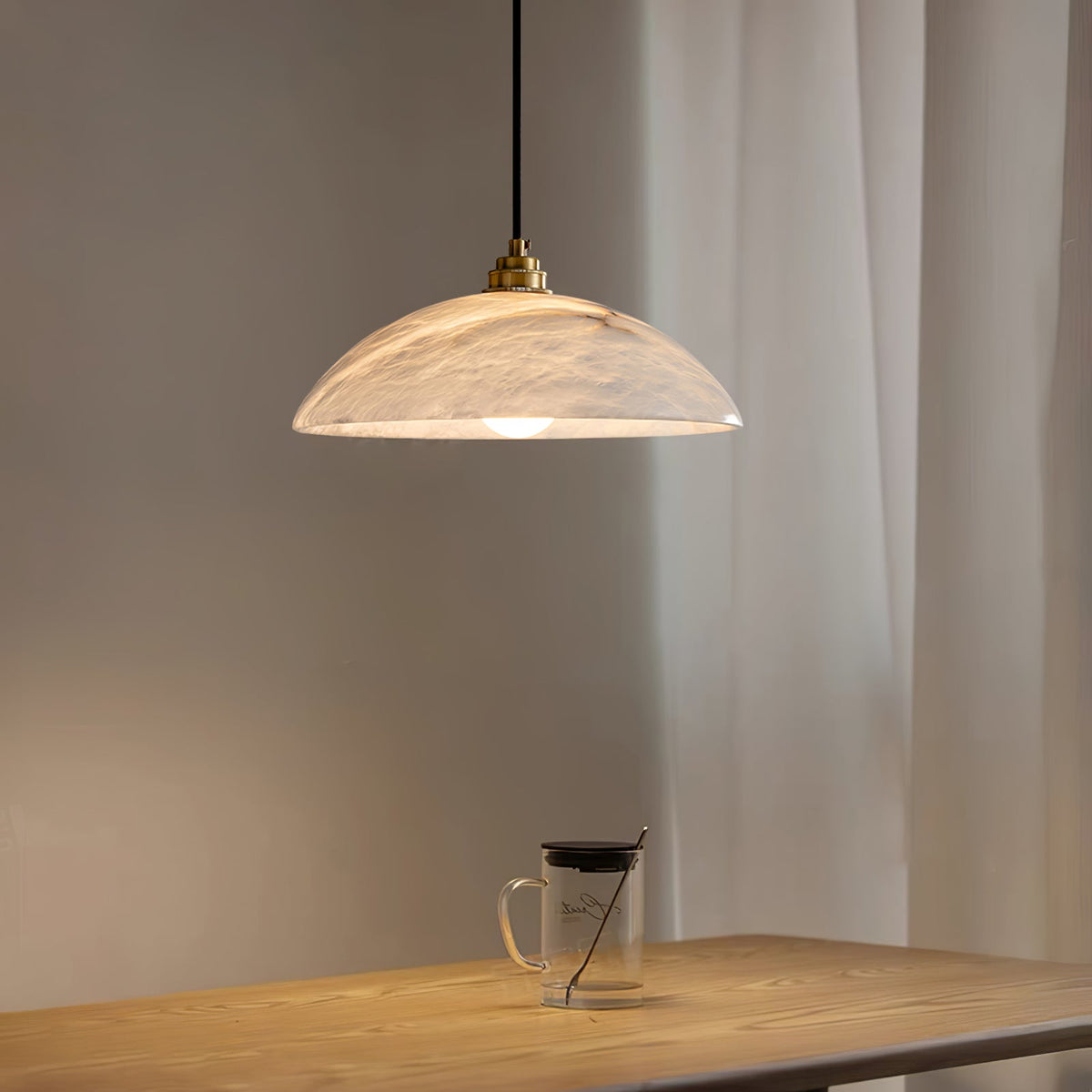 Alabaster Dome Swag Pendant Light in Brass Finish
