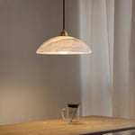 Alabaster Dome Swag Pendant Light in Brass Finish