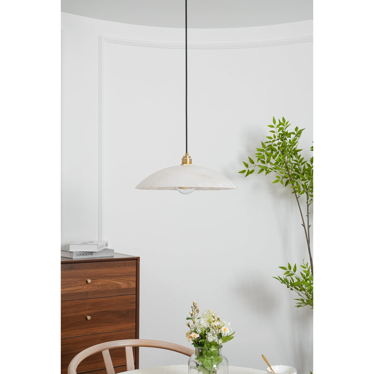 Alabaster Dome Swag Pendant Light in Brass Finish