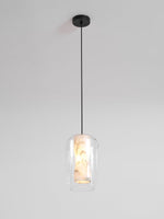 Hand-Carved Alabaster Cylinder Pendant Light in Glass Shell