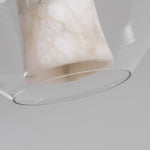Hand-Carved Alabaster Cylinder Pendant Light in Glass Shell