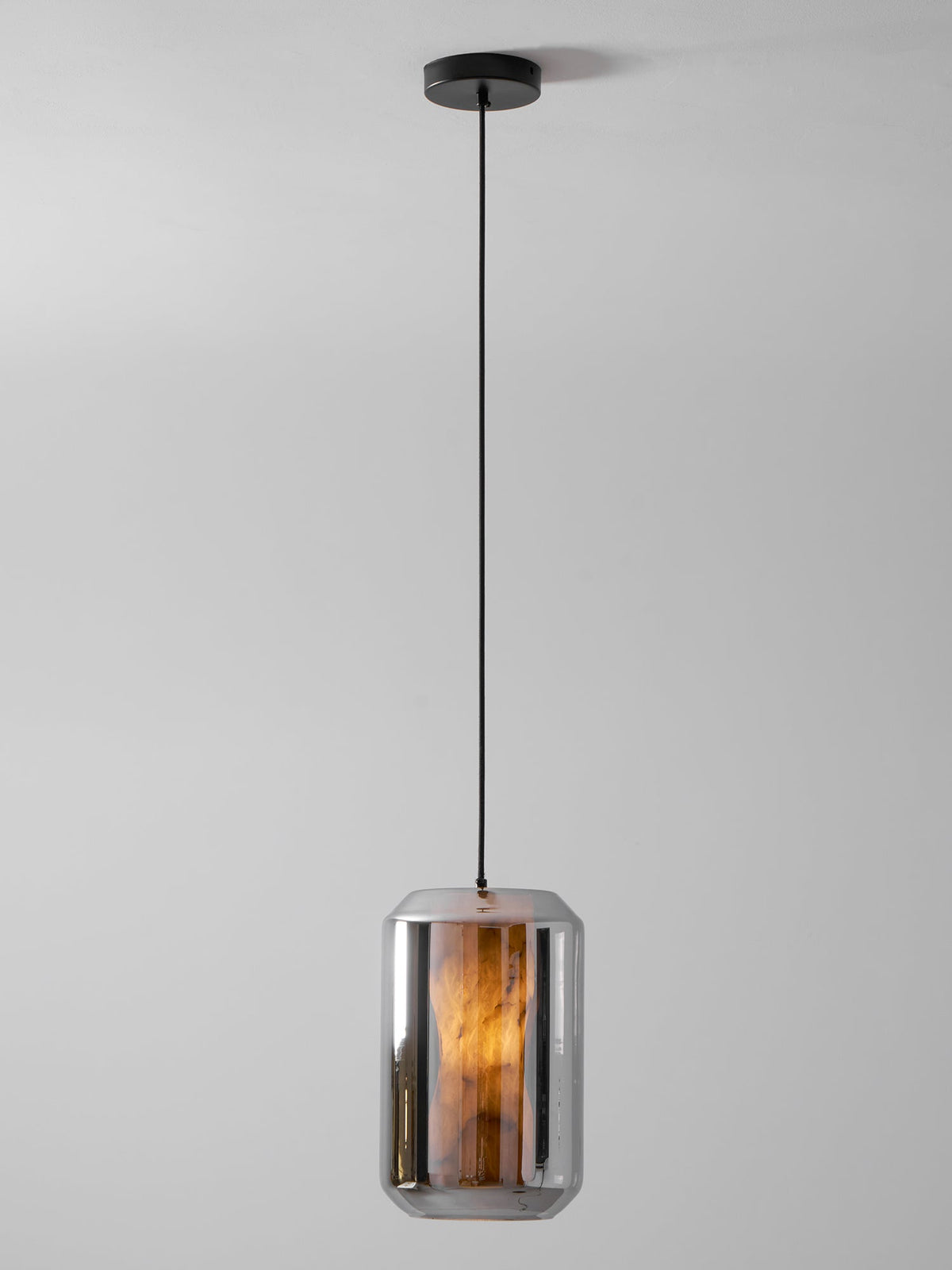 Hand-Carved Alabaster Cylinder Pendant Light in Glass Shell