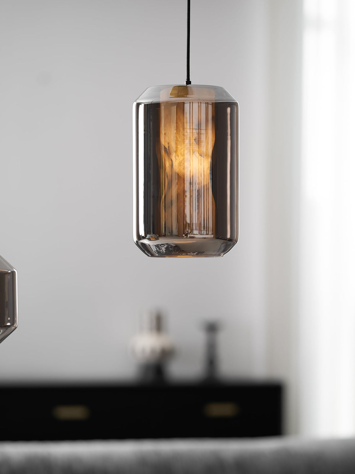 Hand-Carved Alabaster Cylinder Pendant Light in Glass Shell