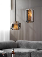 Hand-Carved Alabaster Cylinder Pendant Light in Glass Shell