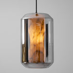 Hand-Carved Alabaster Cylinder Pendant Light in Glass Shell