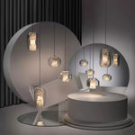 Hand-Carved Alabaster Cylinder Pendant Light in Glass Shell