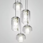 Hand-Carved Alabaster Cylinder Pendant Light in Glass Shell