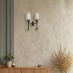 Alabaster Obelisk Double Sconce in Brass and Marble