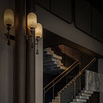 Alabaster Obelisk Double Sconce in Brass and Marble