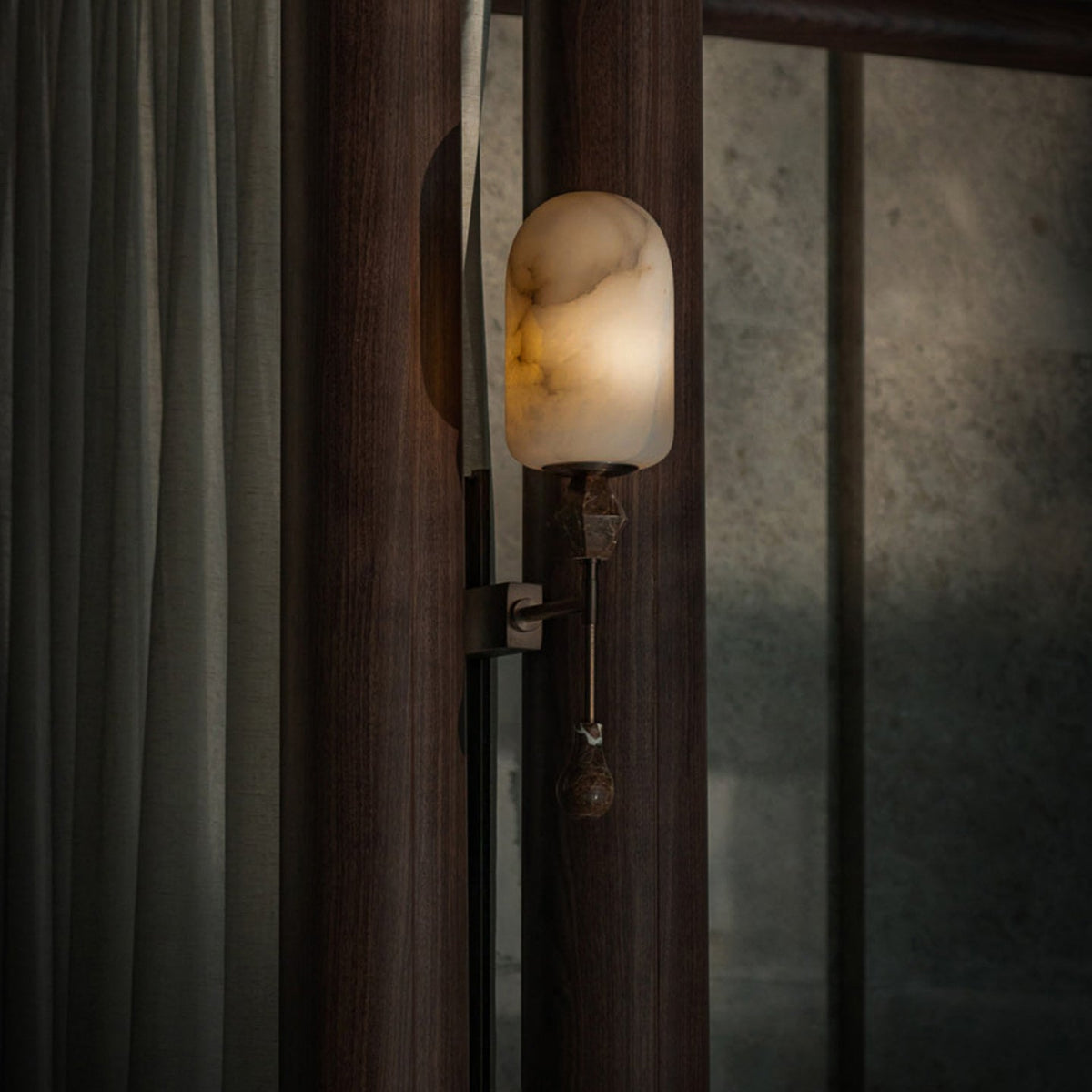 Alabaster Obelisk Double Sconce in Brass and Marble