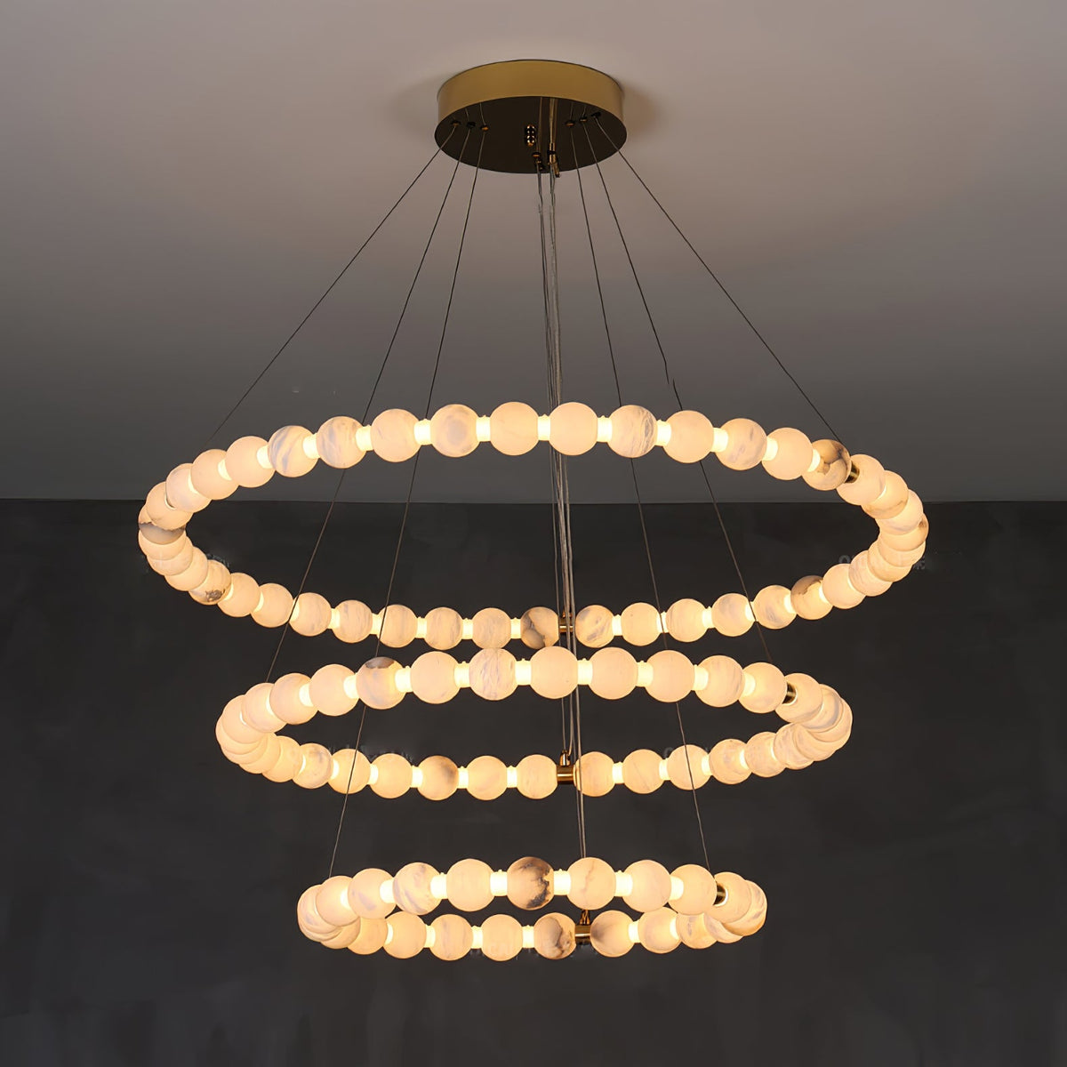 Alabaster Orb Ring Chandelier – Modern LED Halo Light for Dining Room