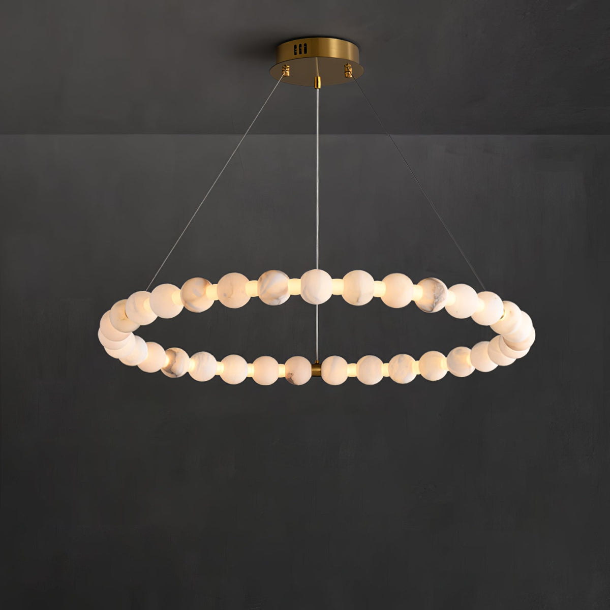 Alabaster Orb Ring Chandelier – Modern LED Halo Light for Dining Room