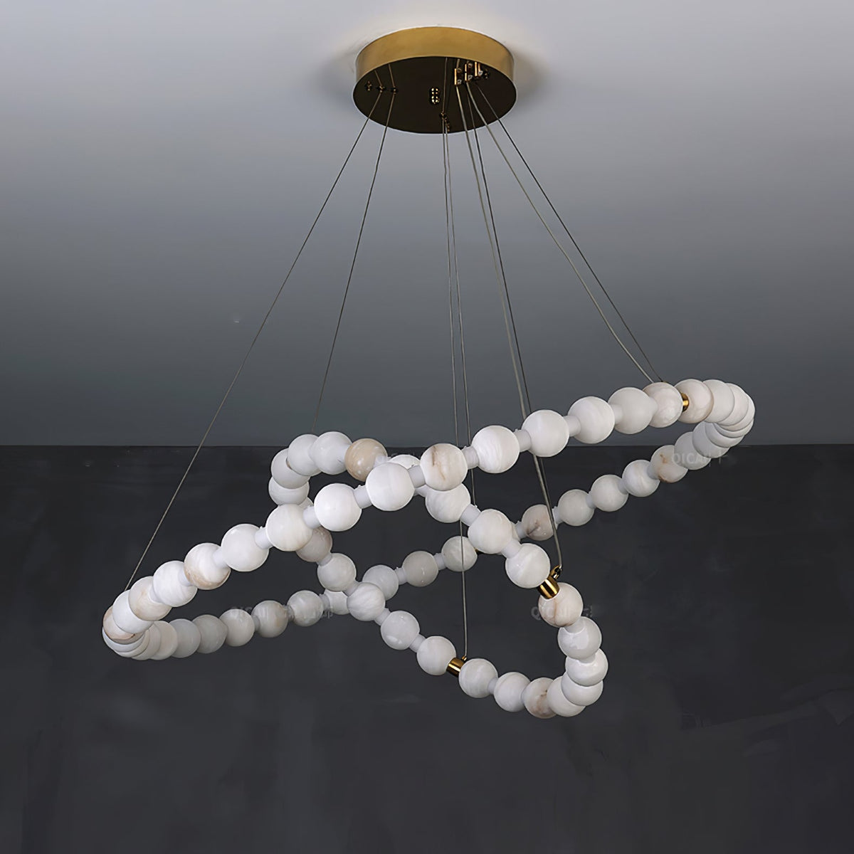 Alabaster Orb Ring Chandelier – Modern LED Halo Light for Dining Room