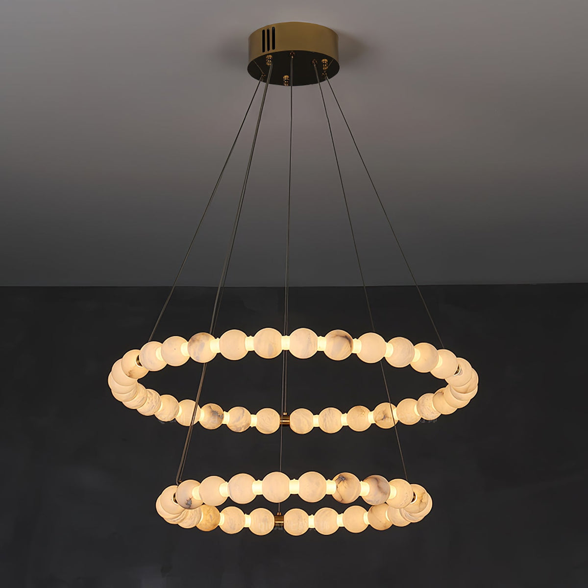 Alabaster Orb Ring Chandelier – Modern LED Halo Light for Dining Room