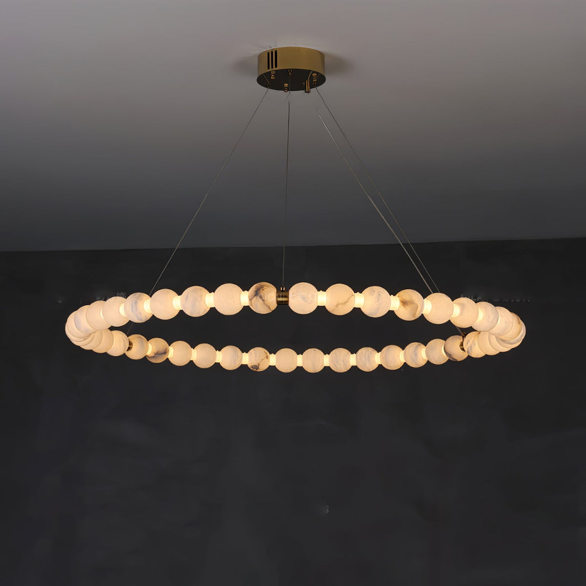Alabaster Orb Ring Chandelier – Modern LED Halo Light for Dining Room