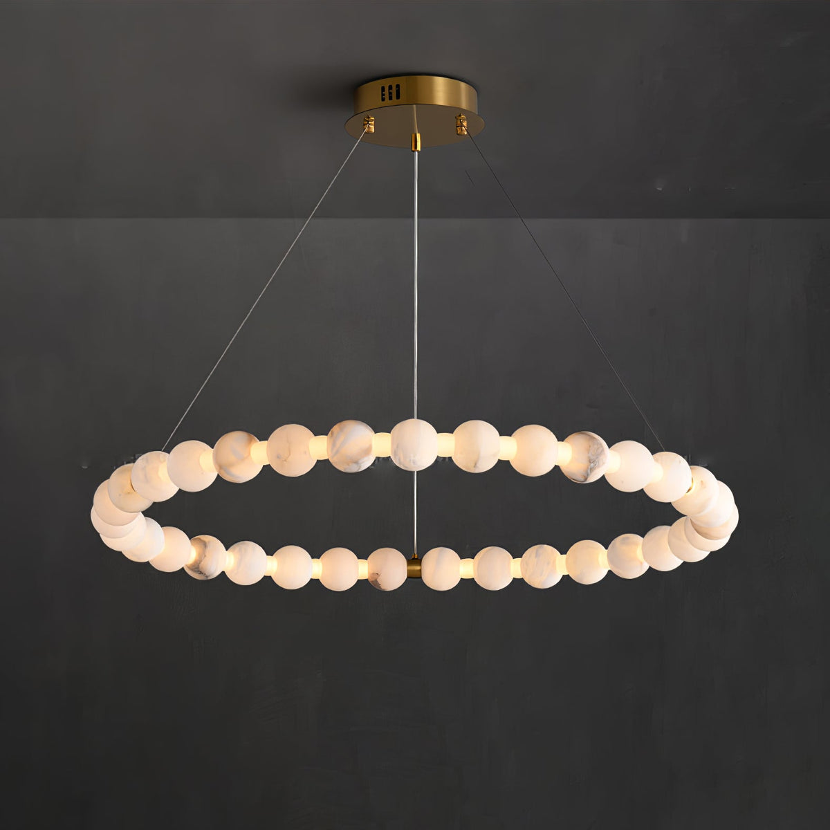 Alabaster Orb Ring Chandelier – Modern LED Halo Light for Dining Room