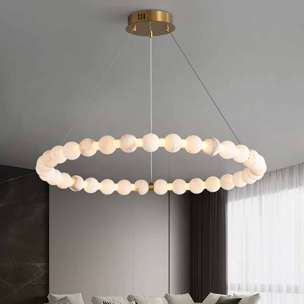 Alabaster Orb Ring Chandelier – Modern LED Halo Light for Dining Room