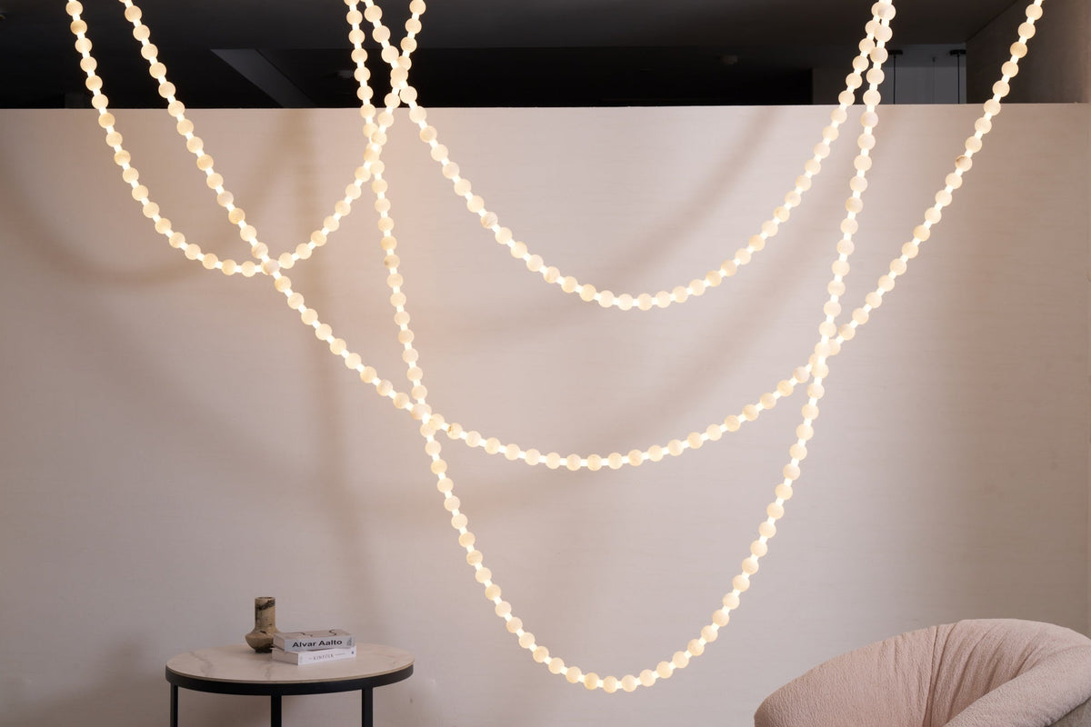 Alabaster Pearl Necklace Chandelier — Cascading Beaded LED Pendant Light