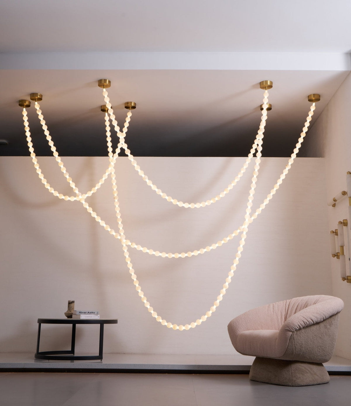 Alabaster Pearl Necklace Chandelier — Cascading Beaded LED Pendant Light