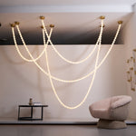 Alabaster Pearl Necklace Chandelier — Cascading Beaded LED Pendant Light