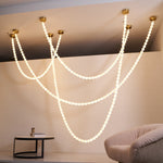 Alabaster Pearl Necklace Chandelier — Cascading Beaded LED Pendant Light