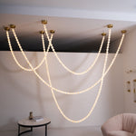 Alabaster Pearl Necklace Chandelier — Cascading Beaded LED Pendant Light