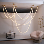 Alabaster Pearl Necklace Chandelier — Cascading Beaded LED Pendant Light