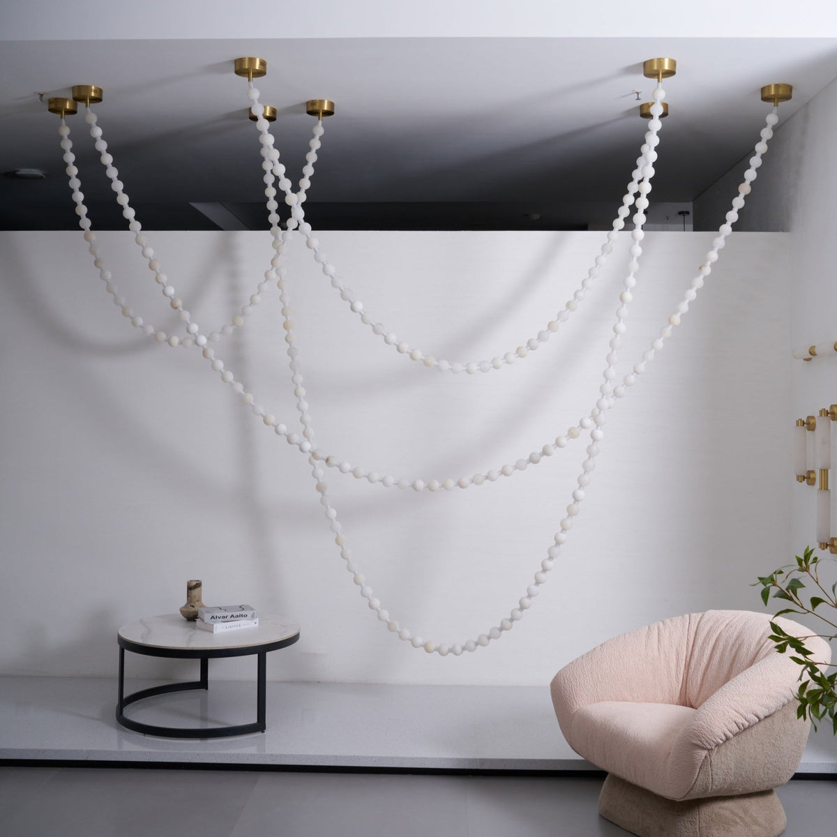 Alabaster Pearl Necklace Chandelier — Cascading Beaded LED Pendant Light