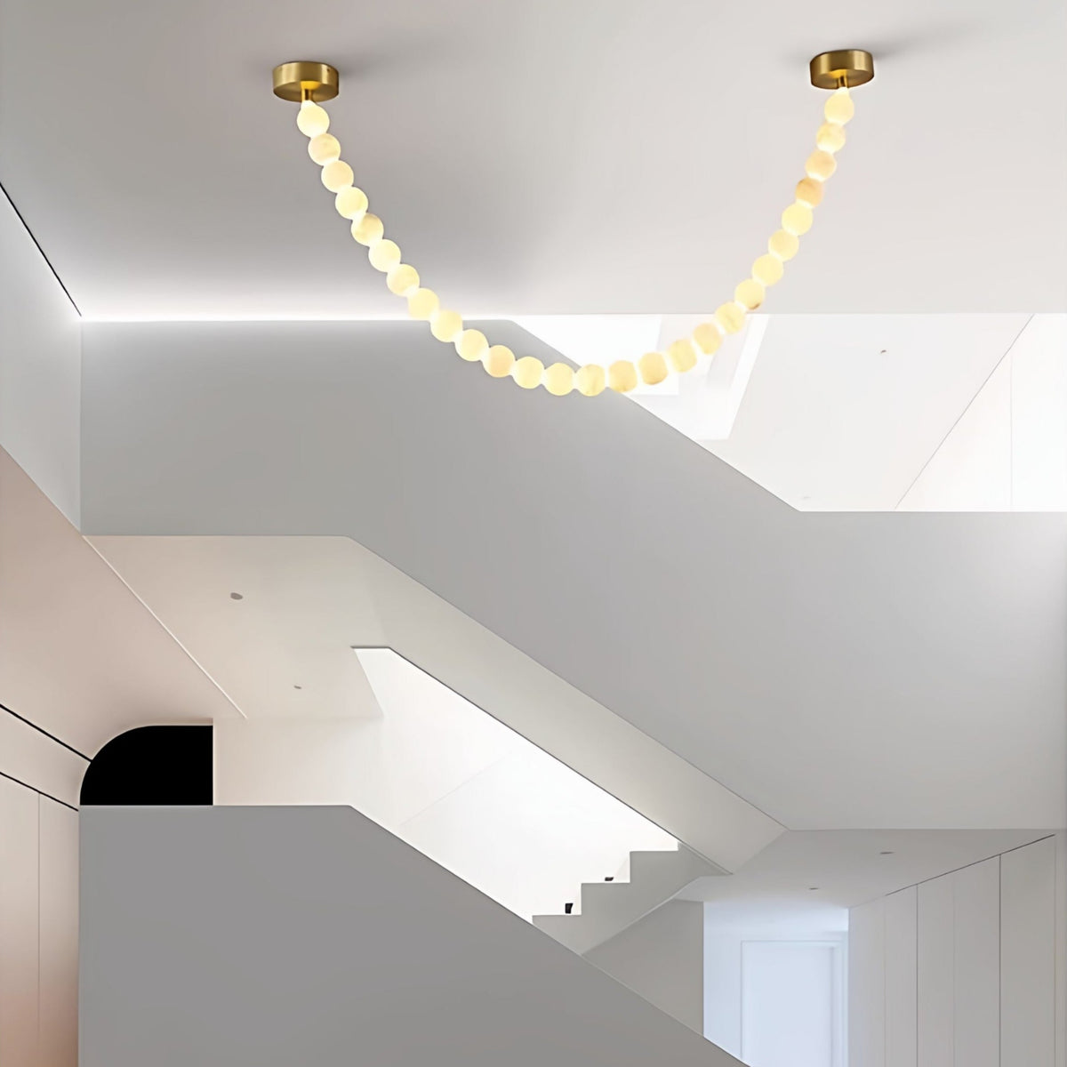 Alabaster Pearl Necklace Chandelier — Cascading Beaded LED Pendant Light
