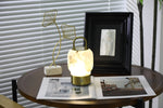 Alabaster Portable Rechargeable Table Lamp with Gold Handle