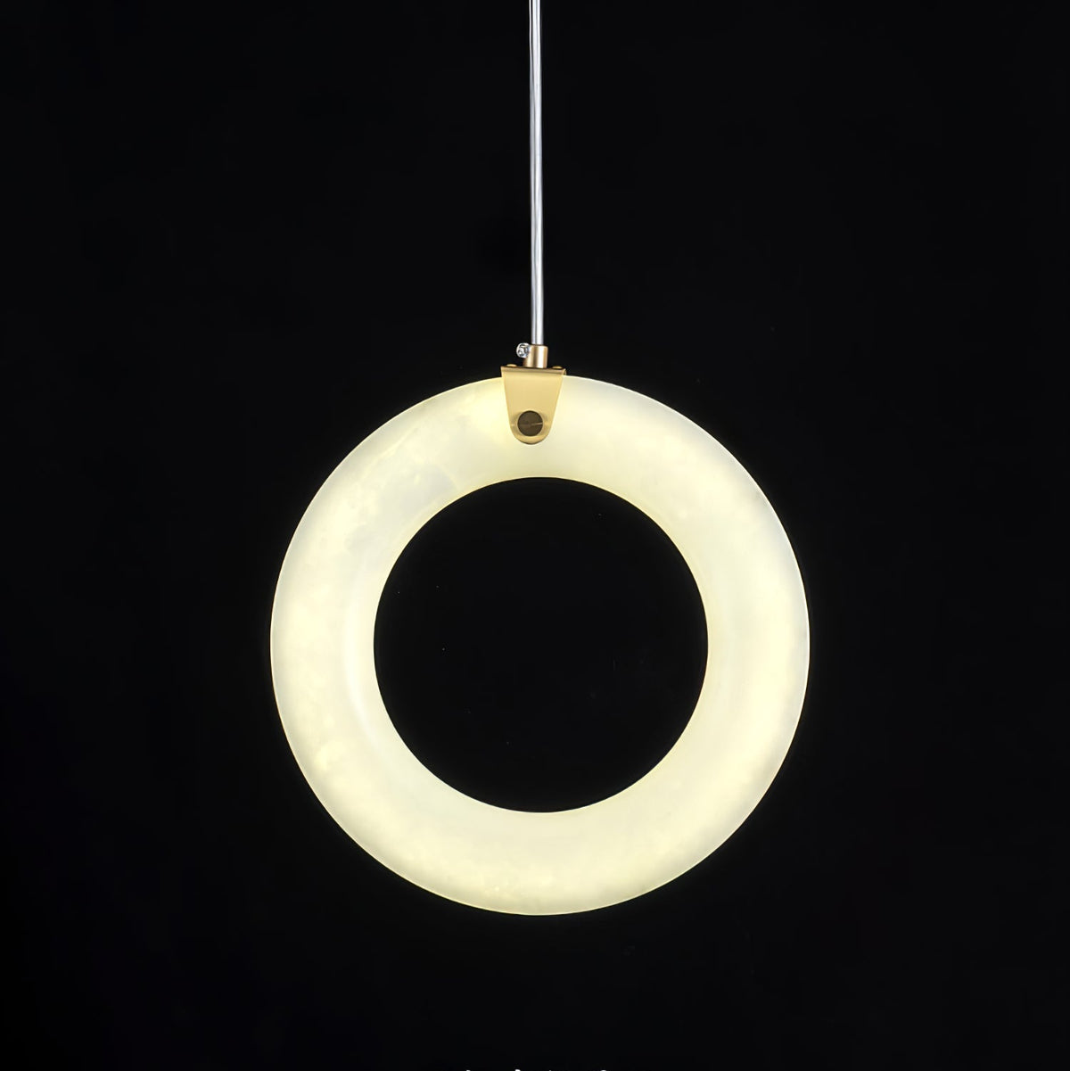 Alabaster Ring Pendant Light in Natural Stone with Brass Accents
