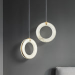 Alabaster Ring Pendant Light in Natural Stone with Brass Accents