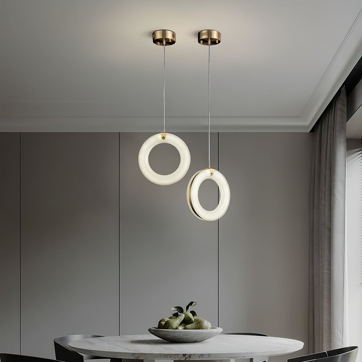 Alabaster Ring Pendant Light in Natural Stone with Brass Accents