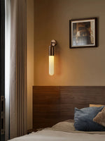 Alabaster Sculpted Tube Wall Sconce in Polished Brass