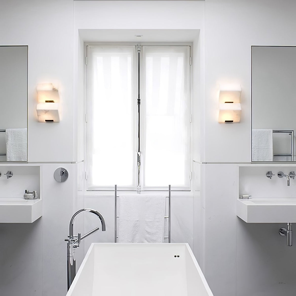 Alabaster Plug-In Wall Sconce with Integrated LED – Modern Staircase Lighting
