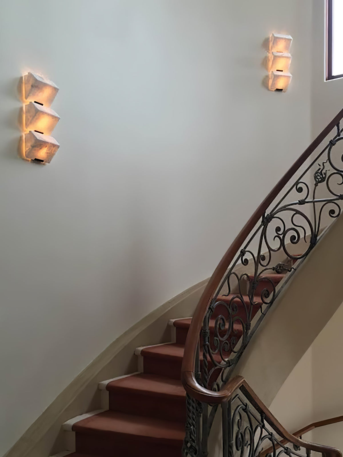 Alabaster Plug-In Wall Sconce with Integrated LED – Modern Staircase Lighting