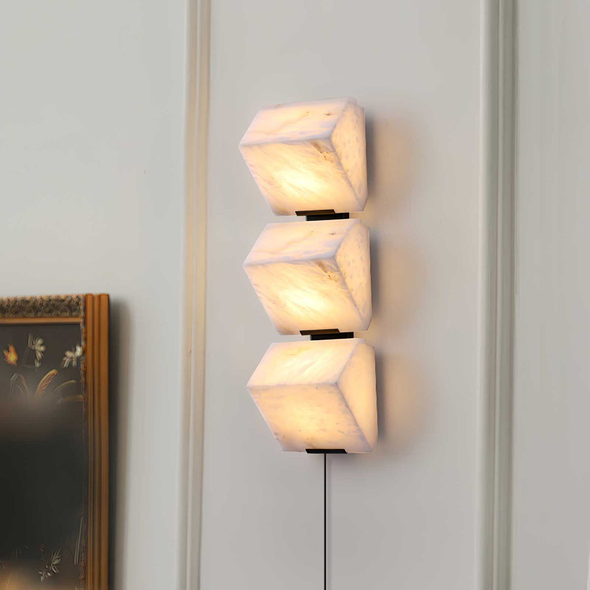 Alabaster Plug-In Wall Sconce with Integrated LED – Modern Staircase Lighting