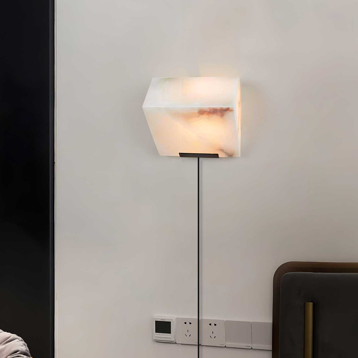 Alabaster Plug-In Wall Sconce with Integrated LED – Modern Staircase Lighting