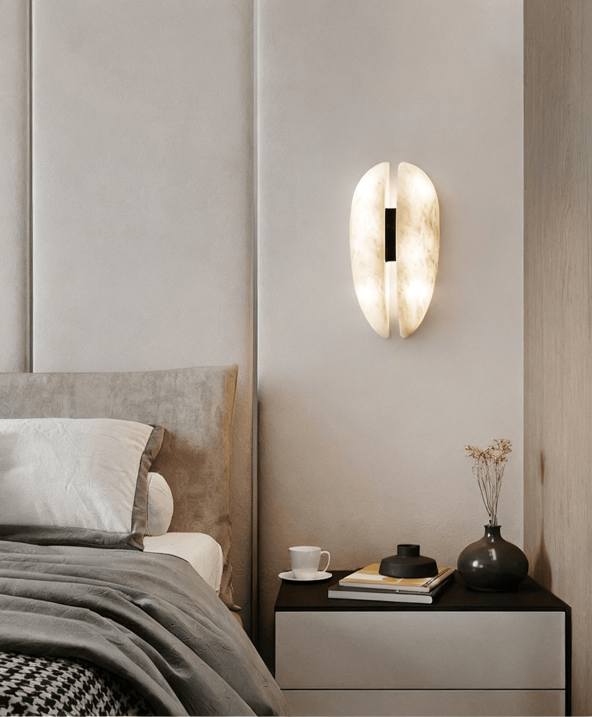 Alabaster Veil Wall Sconce – Modern LED Wall Light in Metal and Leather