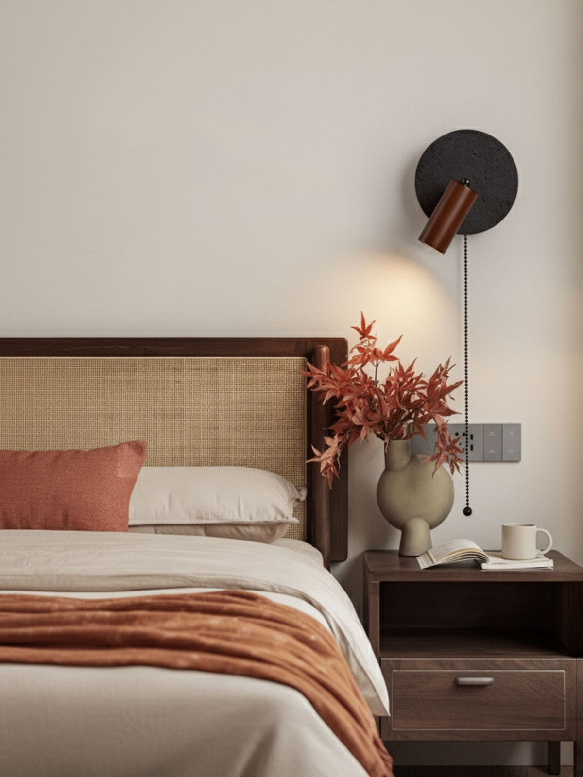 Alaric Wall Sconce in Black Travertine and Walnut Wood