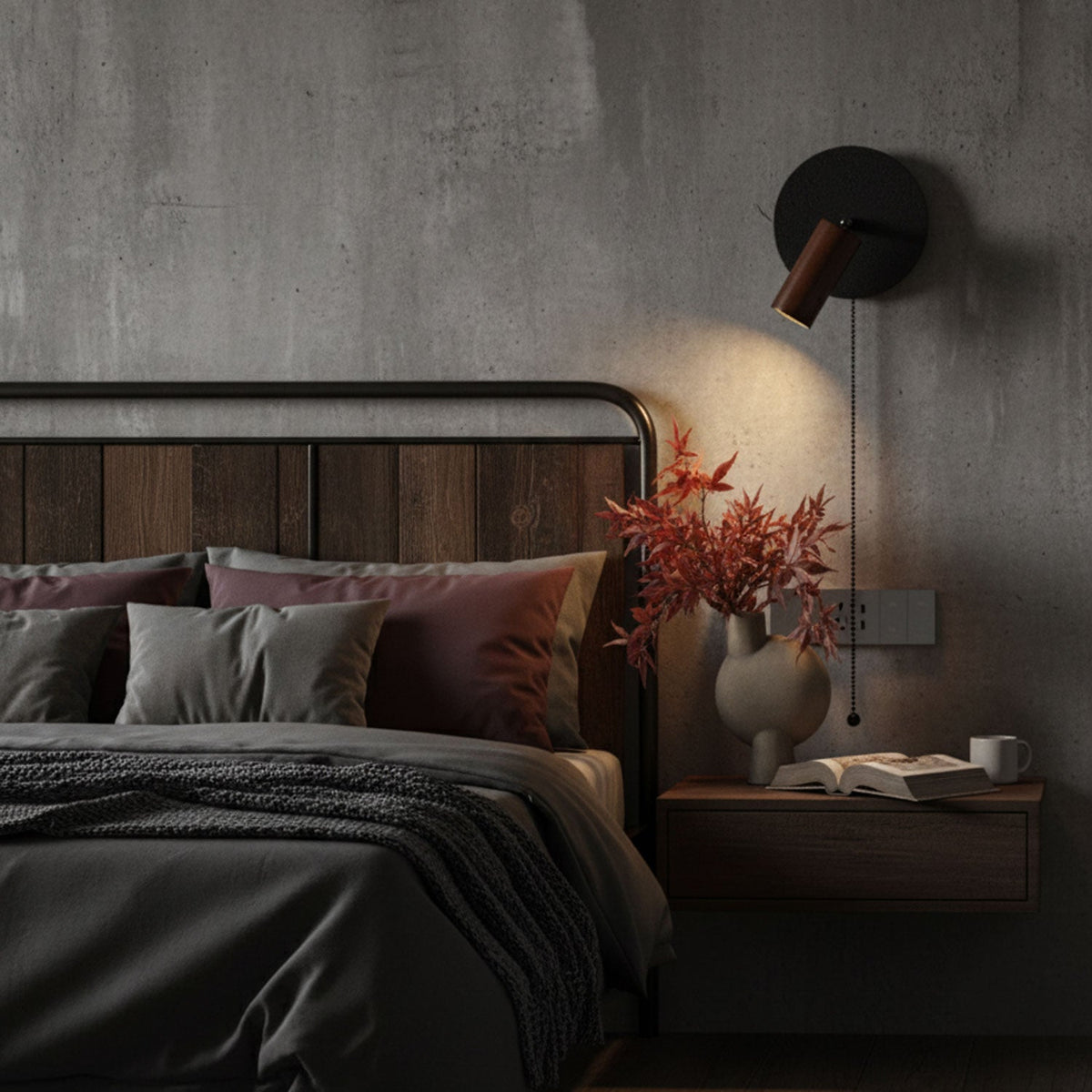 Alaric Wall Sconce in Black Travertine and Walnut Wood