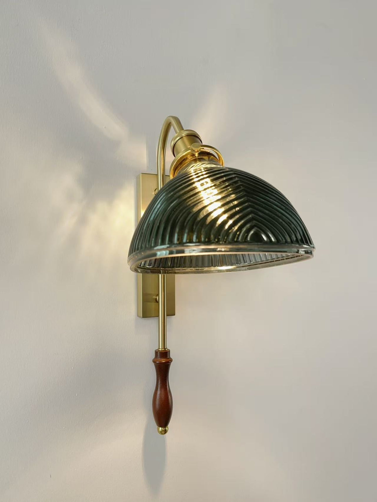 Alaric Fluted Glass Wall Sconce with Brass and Walnut Accents