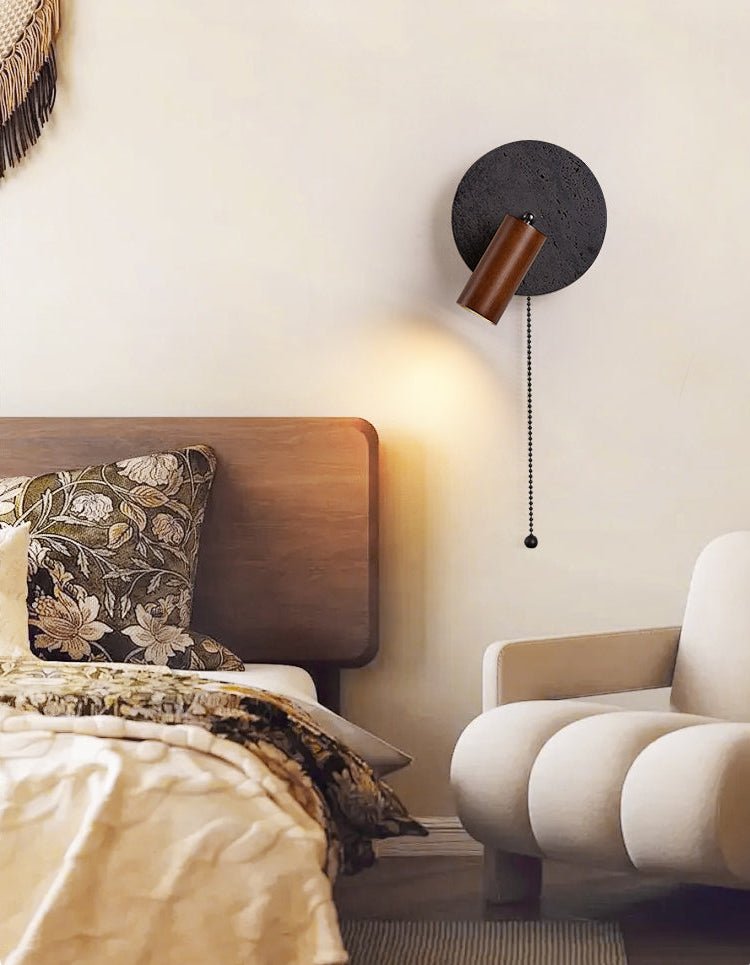 Alaric Wall Sconce in Black Travertine and Walnut Wood