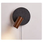Alaric Wall Sconce in Black Travertine and Walnut Wood