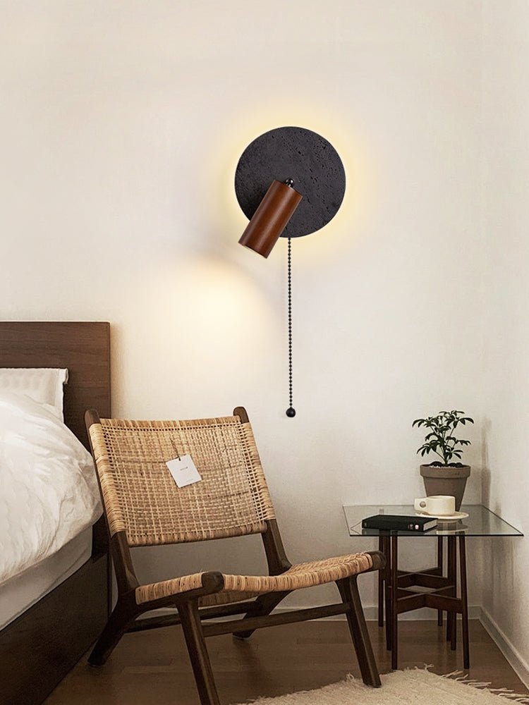 Alaric Wall Sconce in Black Travertine and Walnut Wood