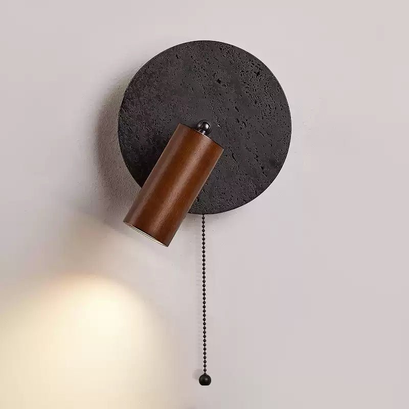 Alaric Wall Sconce in Black Travertine and Walnut Wood