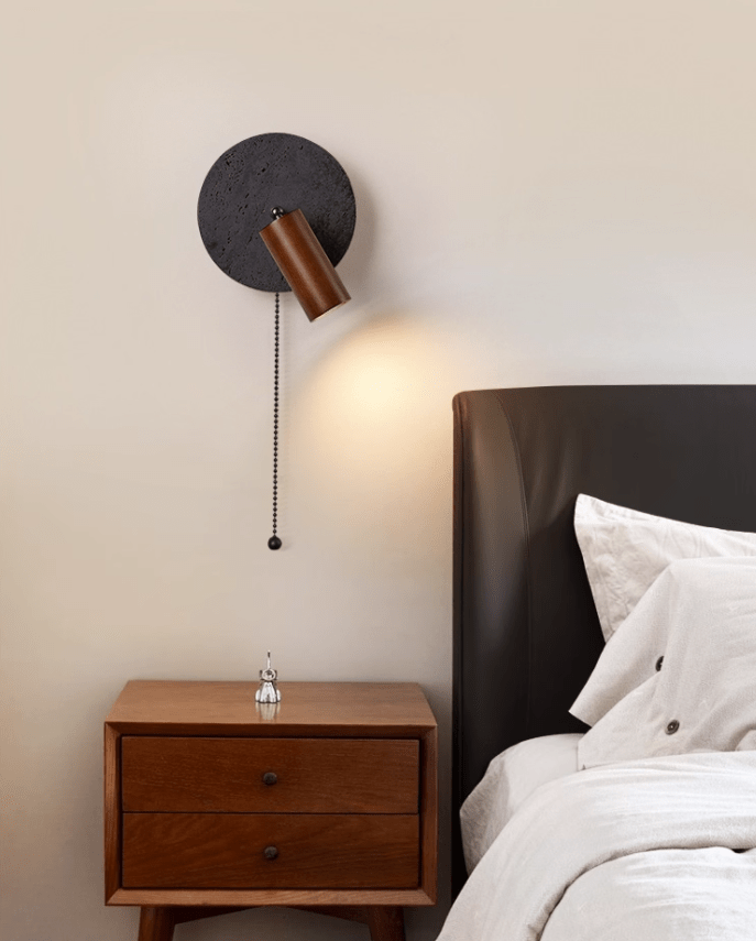 Alaric Wall Sconce in Black Travertine and Walnut Wood