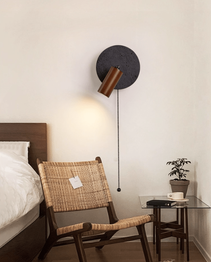 Alaric Wall Sconce in Black Travertine and Walnut Wood