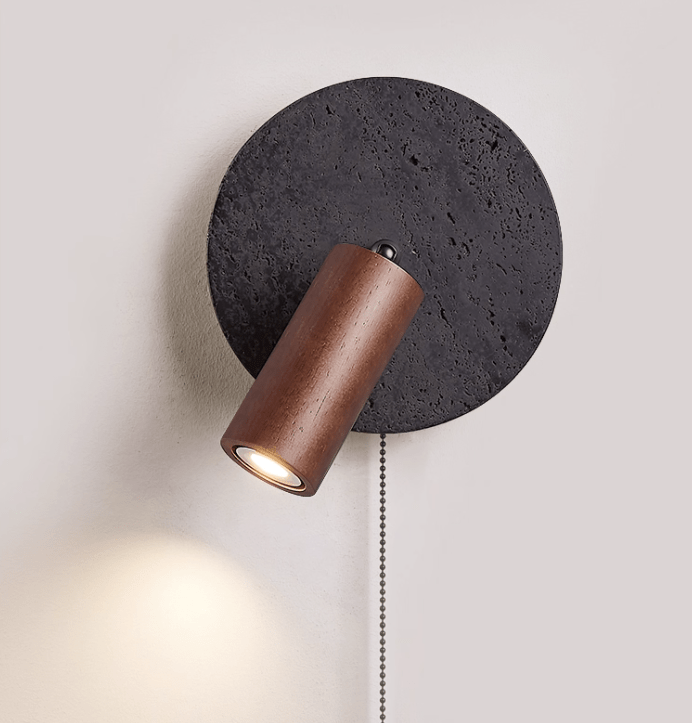 Alaric Wall Sconce in Black Travertine and Walnut Wood