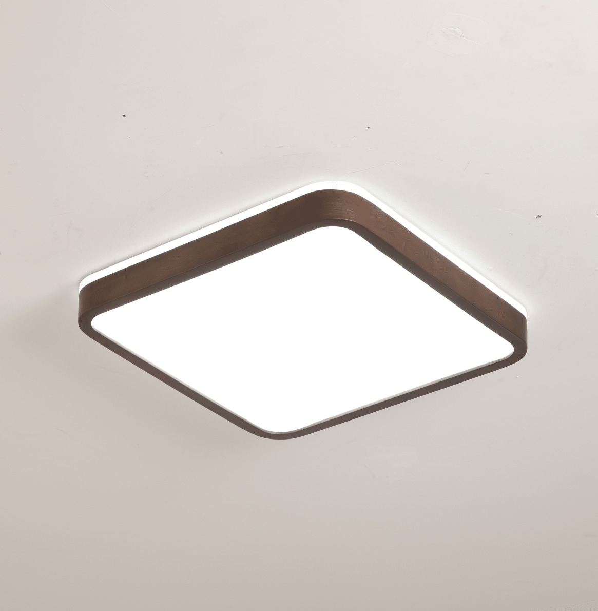 Alder Frame Wood LED Ceiling Light – Modern Flush Mount for Bedroom and Living Room
